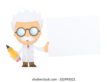 funny cartoon scientist in various poses for use in advertising, presentations, brochures, blogs, documents and forms, etc.