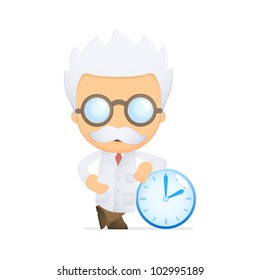 funny cartoon scientist in various poses for use in advertising, presentations, brochures, blogs, documents and forms, etc.