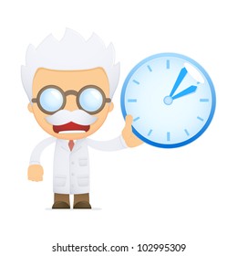 funny cartoon scientist in various poses for use in advertising, presentations, brochures, blogs, documents and forms, etc.