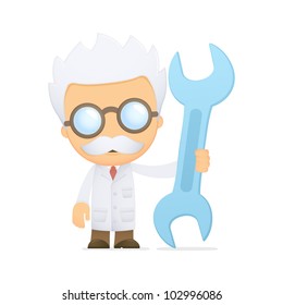 funny cartoon scientist in various poses for use in advertising, presentations, brochures, blogs, documents and forms, etc.