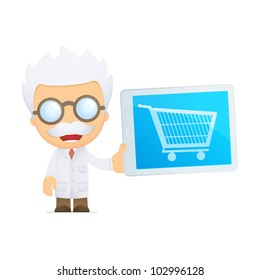 funny cartoon scientist in various poses for use in advertising, presentations, brochures, blogs, documents and forms, etc.