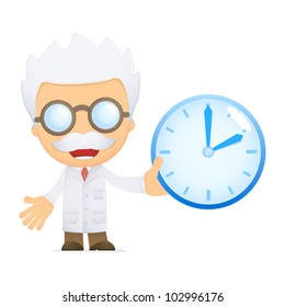 funny cartoon scientist in various poses for use in advertising, presentations, brochures, blogs, documents and forms, etc.