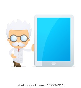 funny cartoon scientist in various poses for use in advertising, presentations, brochures, blogs, documents and forms, etc.