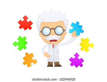 funny cartoon scientist in various poses for use in advertising, presentations, brochures, blogs, documents and forms, etc.