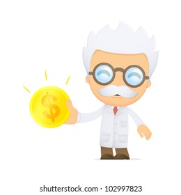 funny cartoon scientist in various poses for use in advertising, presentations, brochures, blogs, documents and forms, etc.