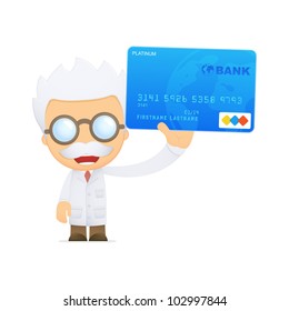 funny cartoon scientist in various poses for use in advertising, presentations, brochures, blogs, documents and forms, etc.