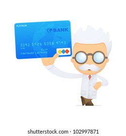 funny cartoon scientist in various poses for use in advertising, presentations, brochures, blogs, documents and forms, etc.