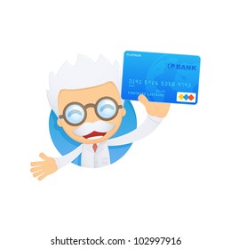 funny cartoon scientist in various poses for use in advertising, presentations, brochures, blogs, documents and forms, etc.