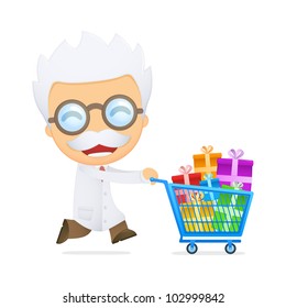 funny cartoon scientist in various poses for use in advertising, presentations, brochures, blogs, documents and forms, etc.