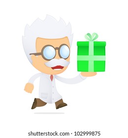 funny cartoon scientist in various poses for use in advertising, presentations, brochures, blogs, documents and forms, etc.