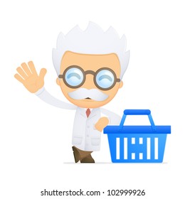 funny cartoon scientist in various poses for use in advertising, presentations, brochures, blogs, documents and forms, etc.