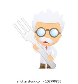 funny cartoon scientist in various poses for use in advertising, presentations, brochures, blogs, documents and forms, etc.