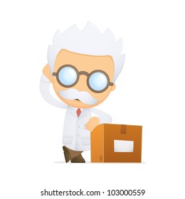 funny cartoon scientist in various poses for use in advertising, presentations, brochures, blogs, documents and forms, etc.