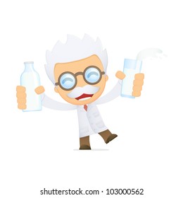 funny cartoon scientist in various poses for use in advertising, presentations, brochures, blogs, documents and forms, etc.