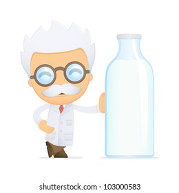 funny cartoon scientist in various poses for use in advertising, presentations, brochures, blogs, documents and forms, etc.
