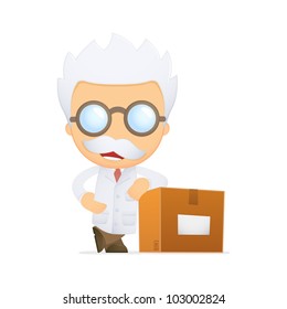 funny cartoon scientist in various poses for use in advertising, presentations, brochures, blogs, documents and forms, etc.