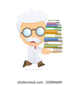 funny cartoon scientist in various poses for use in advertising, presentations, brochures, blogs, documents and forms, etc.