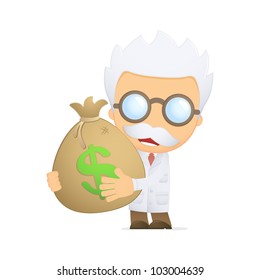 funny cartoon scientist in various poses for use in advertising, presentations, brochures, blogs, documents and forms, etc.