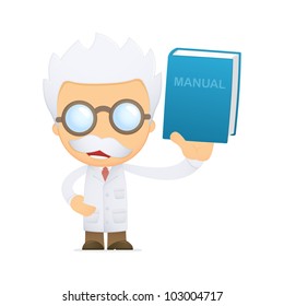 funny cartoon scientist in various poses for use in advertising, presentations, brochures, blogs, documents and forms, etc.
