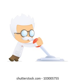 funny cartoon scientist in various poses for use in advertising, presentations, brochures, blogs, documents and forms, etc.