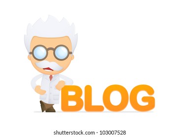 funny cartoon scientist in various poses for use in advertising, presentations, brochures, blogs, documents and forms, etc.