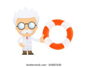 funny cartoon scientist in various poses for use in advertising, presentations, brochures, blogs, documents and forms, etc.
