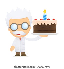 funny cartoon scientist in various poses for use in advertising, presentations, brochures, blogs, documents and forms, etc.