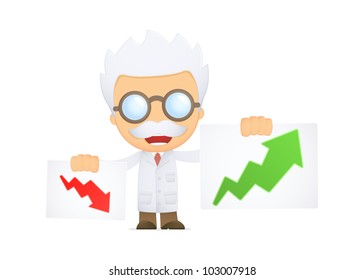 funny cartoon scientist in various poses for use in advertising, presentations, brochures, blogs, documents and forms, etc.