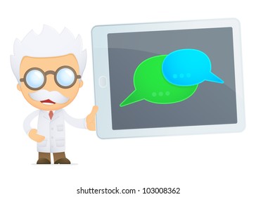 funny cartoon scientist in various poses for use in advertising, presentations, brochures, blogs, documents and forms, etc.
