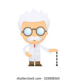 funny cartoon scientist in various poses for use in advertising, presentations, brochures, blogs, documents and forms, etc.