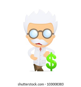 funny cartoon scientist in various poses for use in advertising, presentations, brochures, blogs, documents and forms, etc.