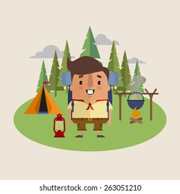 Funny Cartoon Scout in the Forest