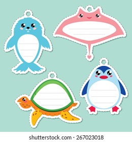 Funny cartoon sea gift tags. Some blank space for your text included.
