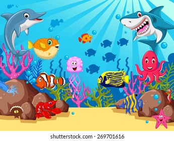 funny cartoon sea life for you design