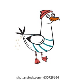 Funny cartoon seagull, craping.