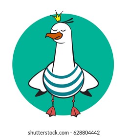 Funny cartoon seagull, Crowned.