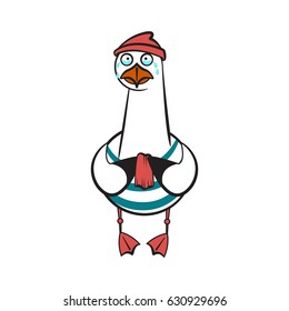Funny cartoon seagull, crying.