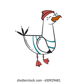 Funny cartoon seagull, Laughs.