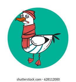 Funny cartoon seagull, sick.