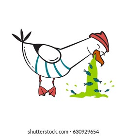 Funny cartoon seagull, spew.
