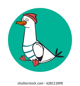 Funny cartoon seagull, stunned.