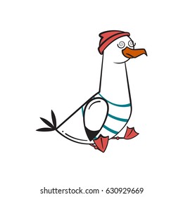 Funny cartoon seagull, stunned.