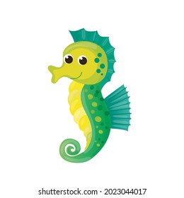funny cartoon seahorse. inhabitants of the ocean. characters for kids 
