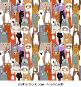 Funny cartoon seamless cats pattern