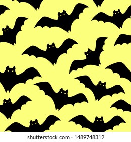 funny cartoon seamless colorful pattern with cute bats on a neutral background. vector. Halloween holiday theme. 