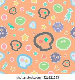 Funny cartoon seamless scull pattern. Orange background