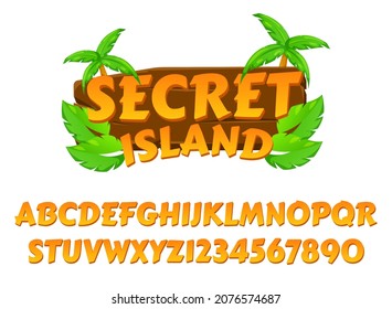 Funny Cartoon Secret Island With Wood And Palm Leaves Perfect For Game Logo Title