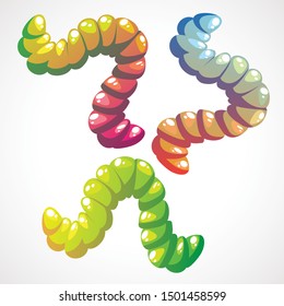 Funny Cartoon Set Of The Gummy Jelly Worms In Bright Colors. Vector Illustration.
