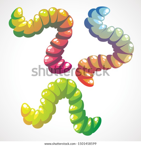 Funny cartoon Set of the gummy jelly worms\
in bright colors. Vector\
illustration.