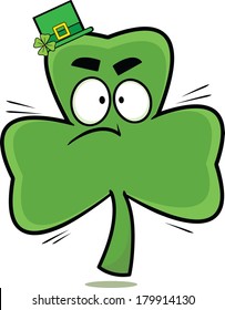 Funny cartoon shamrock with an unhappy expression. 